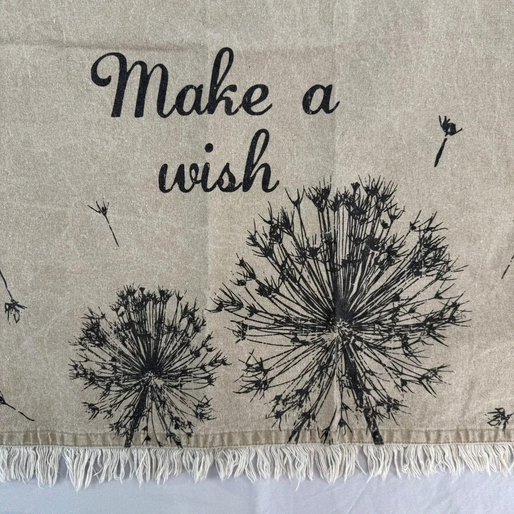 Primitives by Kathy Make A Wish Dandelion Cotton Dish Towel Tan Fringed 28x28